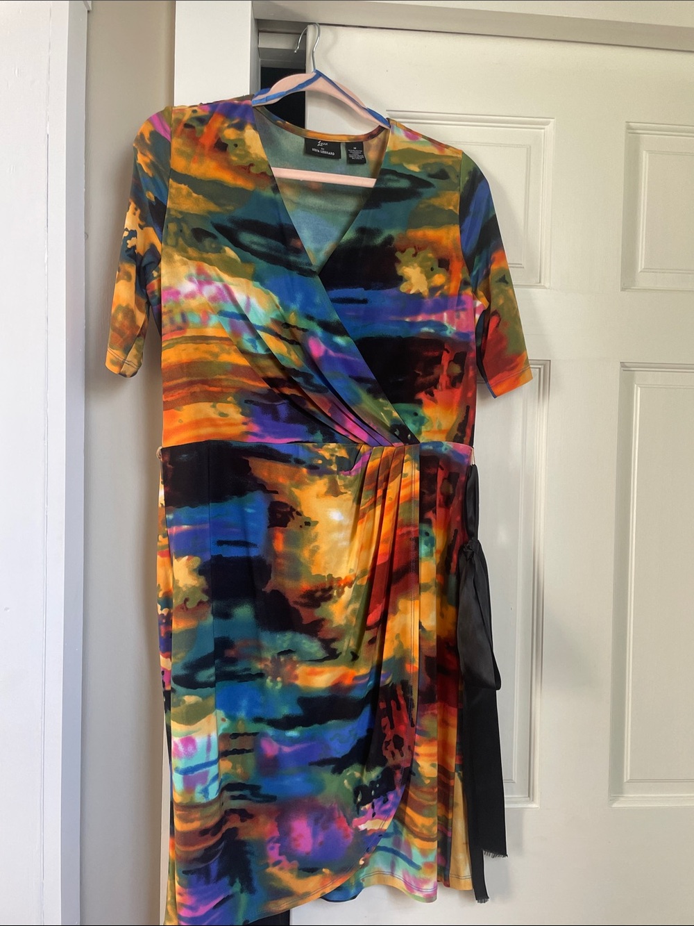 Multicolor Watercolor Faux-Wrap Midi Dress - Picture 1 of 3